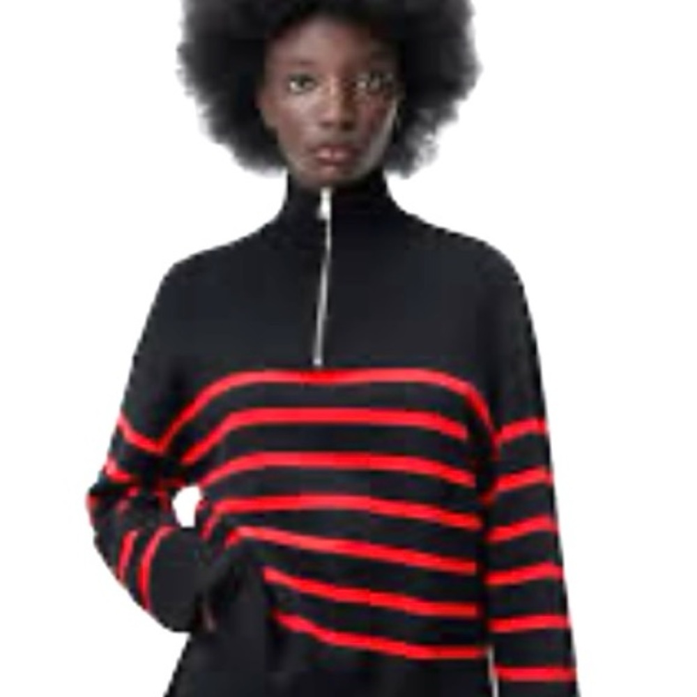 Women’s Loose High Neck Striped Drop Shoulder Knit Turtleneck Sweater - Picture 1 of 12